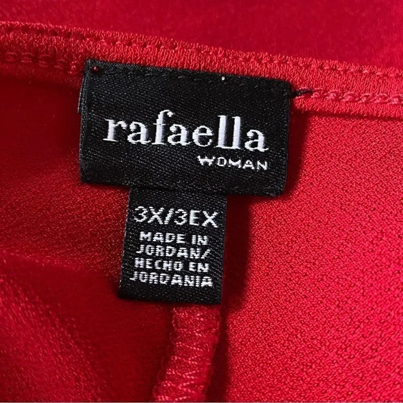 Rafaella 3X Top Shirt Red Solid Round Neck 3/4 Sleeve Knot Faux Wrap Stretch P11 - Picture 5 of 7